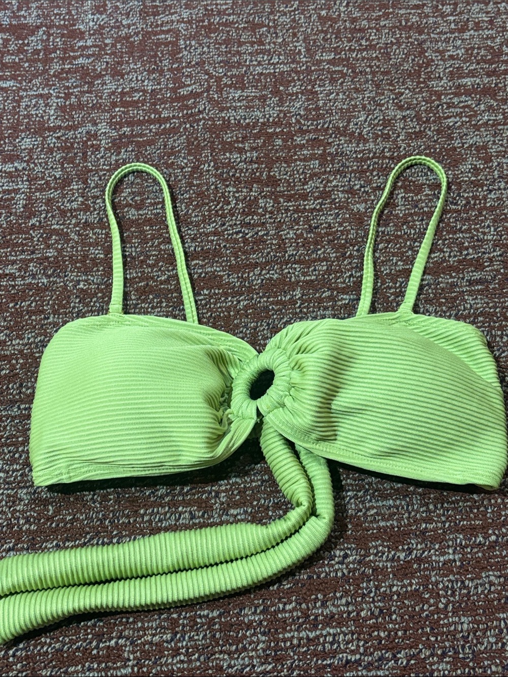 House of Harlow bikini top green ribbed keyhole ring convertible strap large - Picture 2 of 10